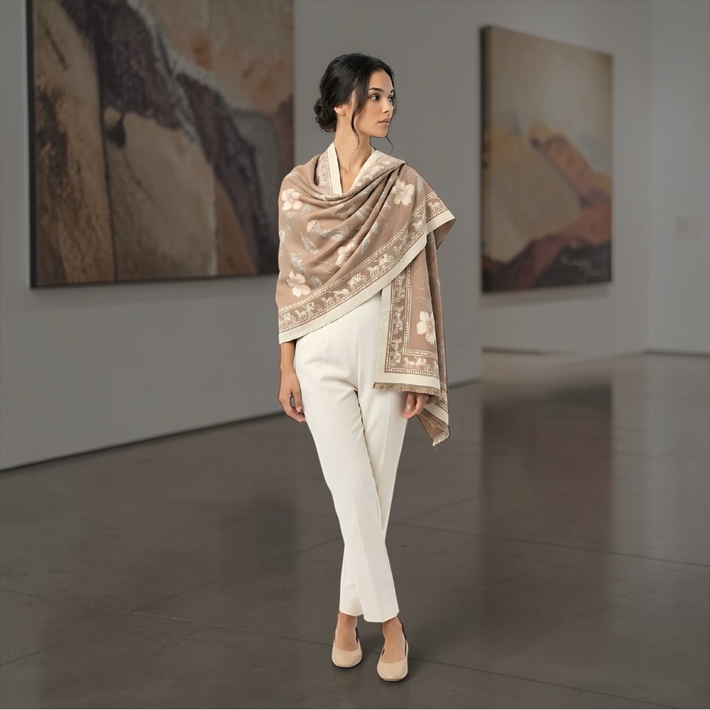 Lulla Collection Woman’s Floral Cream Pastel Colors Fringe Large Shawl OS
